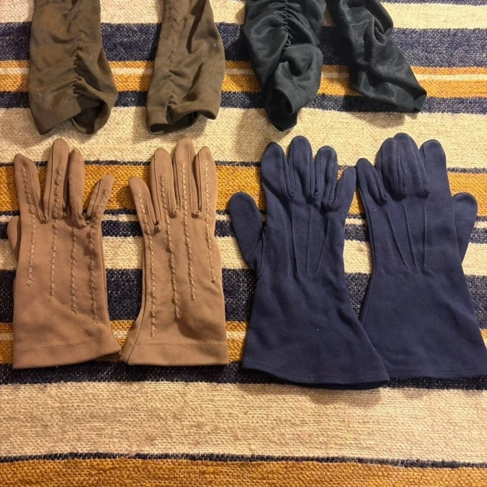 Vintage Formal Dress Gloves Lot 4 Pairs Opera Wrist Length Black‎ Navy Retro